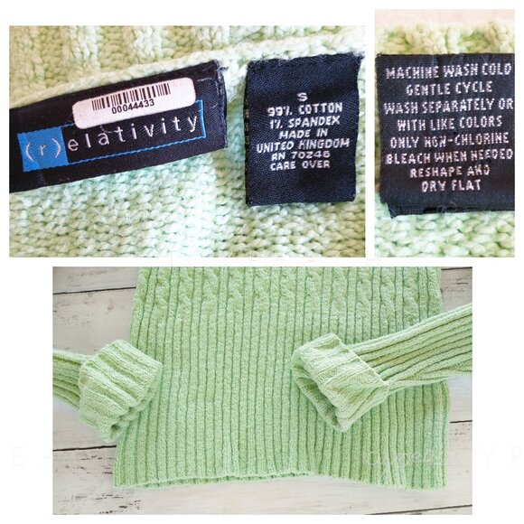 Relativity Sweater Small Vintage Lt Green V-Neck Ribbed Cuffed Lagenlook Preppy - Picture 5 of 12